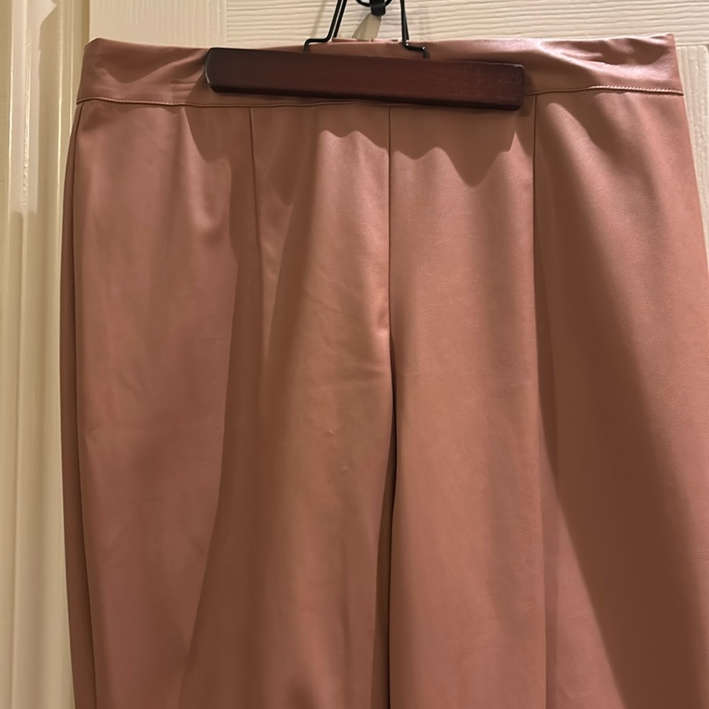 Tan dressy leather look pant